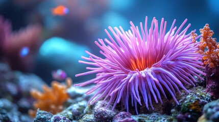 Vibrant Purple Sea Anemone in a Coral Reef