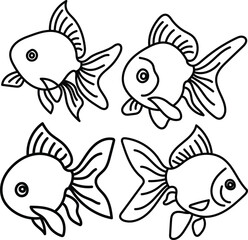 Coloring Page Outline of Cartoon Goldfish. Aquarium Animals. Coloring Book for Kids.
