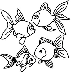 Coloring Page Outline of Cartoon Goldfish. Aquarium Animals. Coloring Book for Kids.