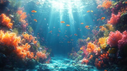 Fototapeta premium Vibrant Underwater Coral Reef Paradise: A Symphony of Colors and Life