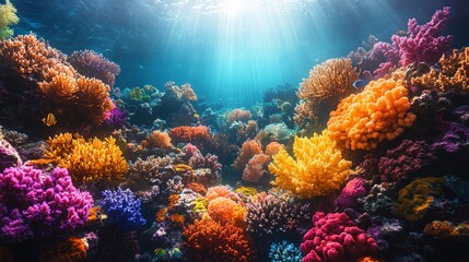 Fototapeta premium Vibrant Underwater Coral Reef Paradise: A Symphony of Colors and Life