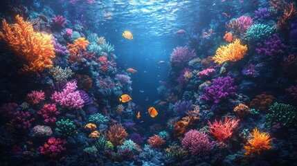 Naklejka premium Vibrant Underwater Coral Reef Paradise: A Symphony of Colors and Marine Life