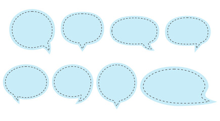 Set of Dot speech bubbles on blue background, Paper text box design element set, Vector of comic book doodle, thinking, exploding shape, conversation bubble