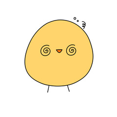 A cartoonish yellow bird with a goofy look on its face