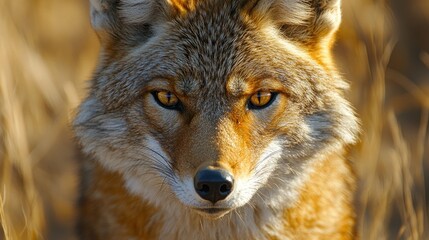 Fototapeta premium Majestic Coyote Portrait: A Wild Encounter in Golden Hour