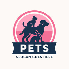 Stylized Pet Illustration Dog Cat Rabbit in Circle Badge Graphic