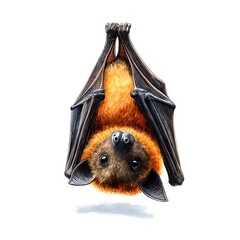 Tiny bat hanging upside down cartoon