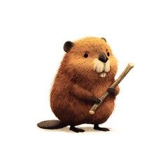 Tiny beaver holding stick cartoon
