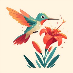 Cartoon ruby-throated hummingbird