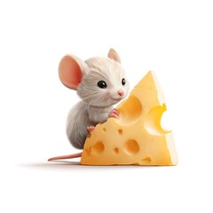 Small mouse with cheese wedge cartoon
