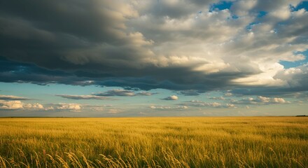 Golden Wheat Field Under Dramatic Storm Clouds Nature Photography