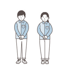 コンビニ店員男女の全身イラスト