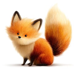 Tiny red fox with bushy tail cartoon
