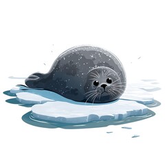 Cartoon baby seal resting on ice