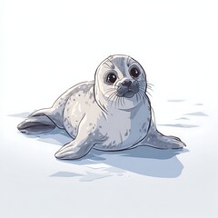 Tiny seal pup on ice cartoon