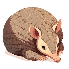 Cartoon armadillo in protective ball