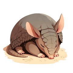 Baby armadillo curled up cartoon