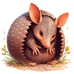 Cartoon armadillo in defensive position