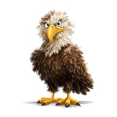 Young eagle with fluffy feathers cartoon