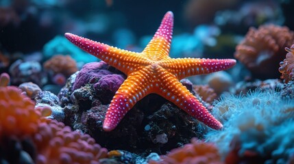 Vibrant Starfish in a Coral Reef