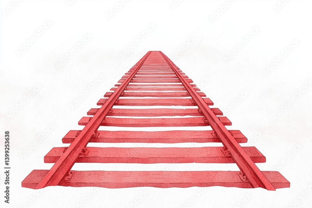 Poster a vibrant red railway track stretches into the distance against a white background, creating a strik