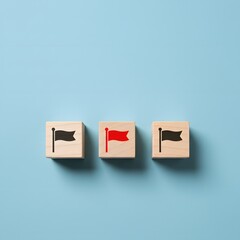 emotional abuse surfacing. Violation of one of the red flags. wooden blocks with flag icons, three white blocks, one red block, Trust violations, manipulation, Relationship problems. flat lay