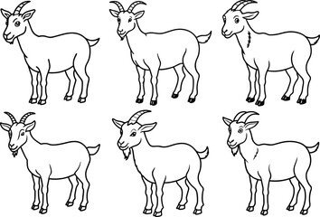 Set of goat outline vector illustration line art