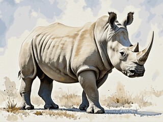 Fototapeta premium Savannah’s quiet fortress rhinoceros isolated watercolor vector illustration svg 
