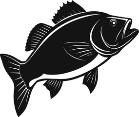 Big bass fish vector logo for t shirt design, silhouette vector illustration