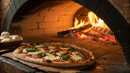 Authentic Wood-Fired Pizza: Flavor from the Fire, Brick Oven Pizza Perfection: Fresh Ingredients, Timeless Technique, Handcrafted Basil Pizza: A Culinary Delight in Every Bite.