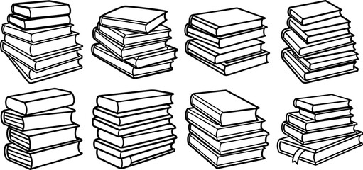 stacks of books outline vector illustration line art