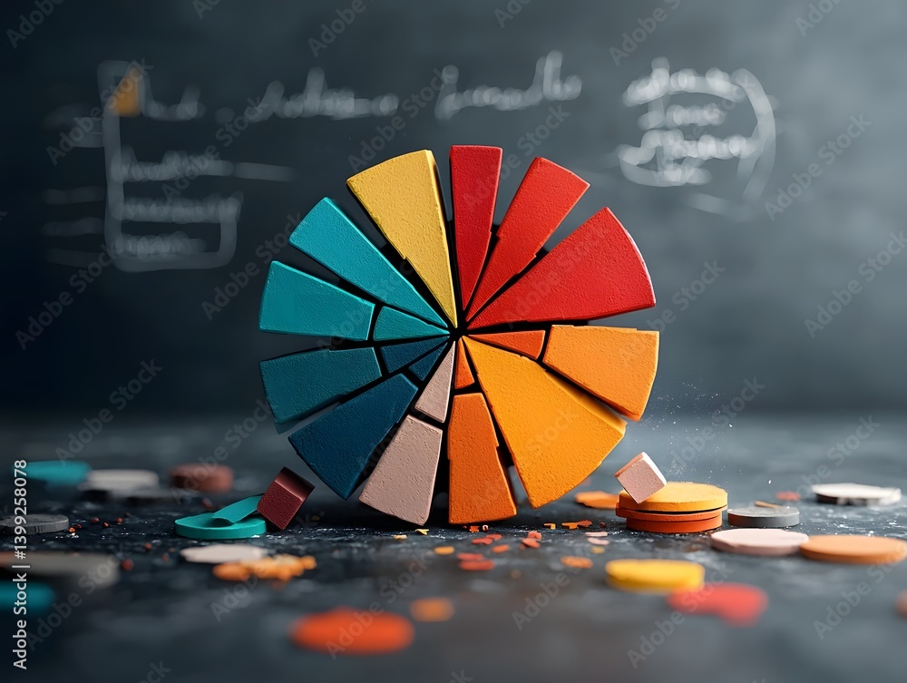 Poster vibrant kaleidoscope of data driven pie charts and bar graphs on textured chalkboard surface technic