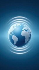 A stylized globe emitting waves, symbolizing connectivity and communication in a digital age, set against a blue gradient background.