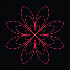 Mandala flower design element black white symmetric illusion outline