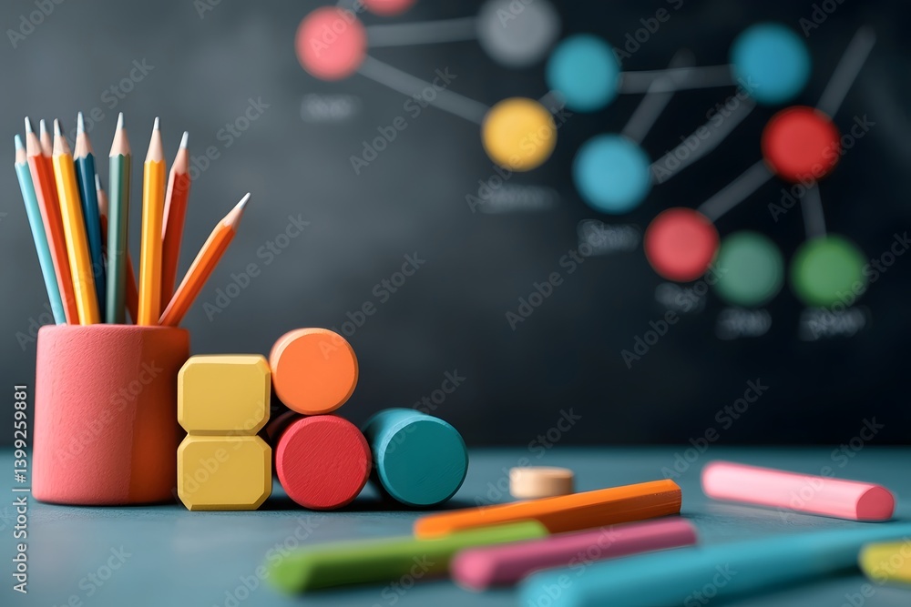 Poster vintage chalkboard setting with a time worn appearance showcasing richly depicted statistical graphs