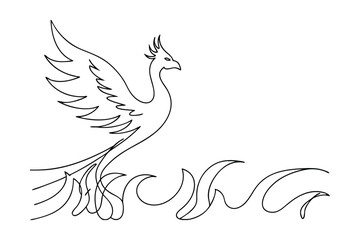 Minimalist Phoenix Rising From Flames Line Art Illustration For Mythical Design Concepts And Tattoo Ideas In Black And White
