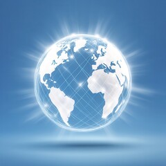 Fototapeta premium A glowing, stylized globe representing Earth, surrounded by a soft blue background, symbolizing global connectivity and the world.
