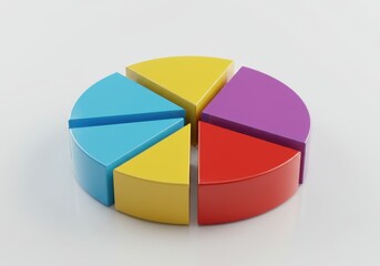 Obraz premium Colorful pie chart with six different sections on a white surface isolated in a studio shot
