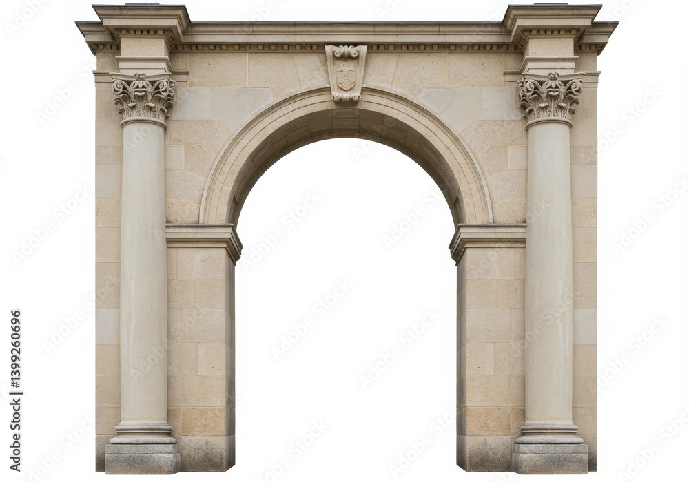 Aufkleber a stone archway with two columns and ornate details against a white background isolated for design u