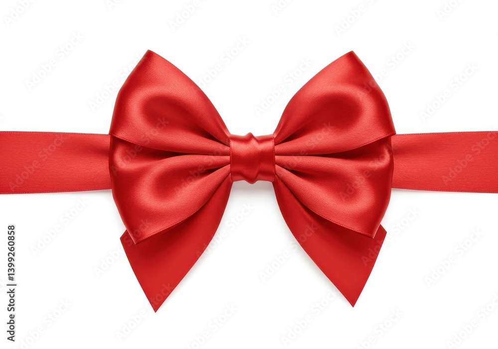 Aufkleber a close up of a vibrant red satin bow centered on a white background with ribbon extending horizonta