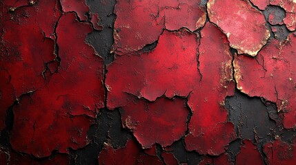 Cracked red paint on dark surface, close-up, grunge texture background