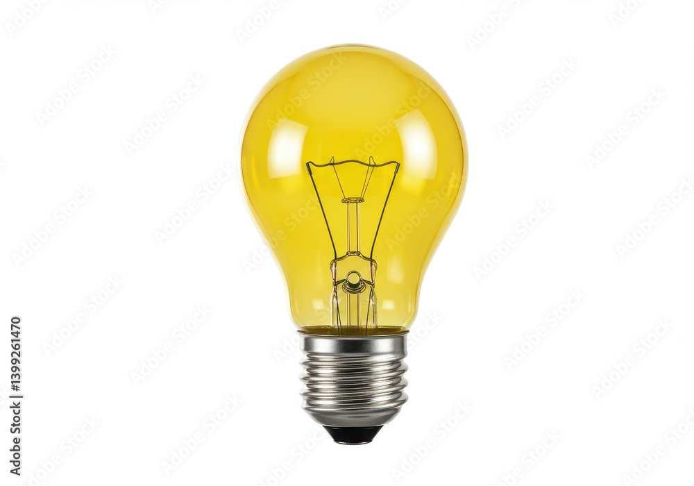 Poster isolated yellow light bulb with visible filament on a white background in a studio shot image