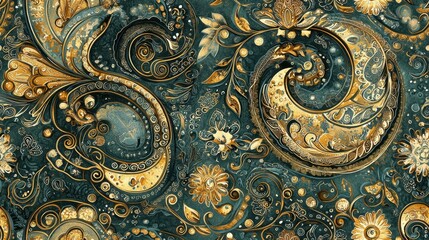 Obraz premium Elegant Gold and Teal Paisley Design.