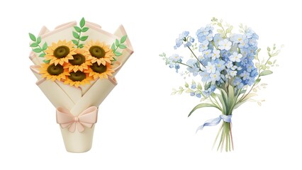 Beautiful flower bouquet illustration with vibrant colors, perfect for greeting cards, birthdays, weddings, and spring-themed designs. Ideal for romantic or seasonal decorative projects