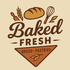 Baked Fresh Bread and Pastries Retro Design Illustration for Bakery