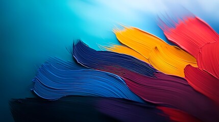 Vivid brushstrokes display colorful paint on a calming blue backdrop, showcasing artistic texture
