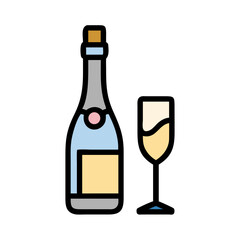 Champagne Bottle with Glass Icon Design