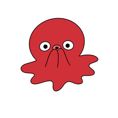 A cartoonish red octopus with a goofy expression