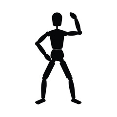 A wooden mannequin, black, isolated on a vector art illustration