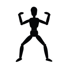 A wooden mannequin, black, isolated on a vector art illustration